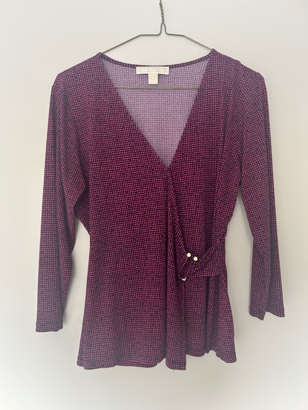 Michael Kors Purple Patterned Wrap-Front Long Sleeve Top